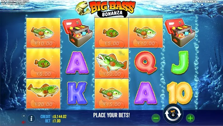Big Bass Bonanza base game symbols and paylines